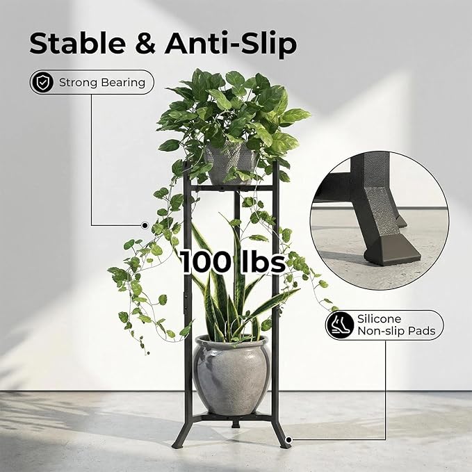 2 Tier Plant Stand Indoor Outdoor, Heavy Duty Metal Shelf Flower Storage Plant Holder for Patio Living Room Balcony Garden, No Wobble Design (No Pots)