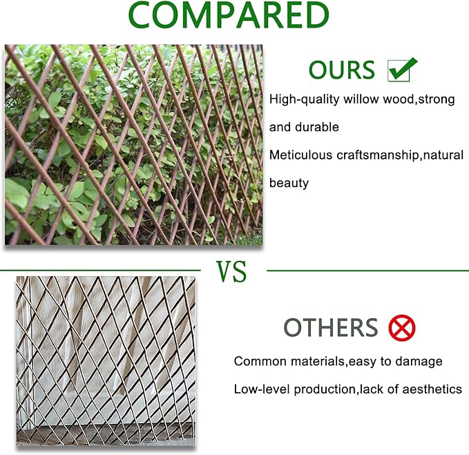 Expandable Willow Lattice Fence Panel Plant Support Garden Trellis for Climbing Vine Ivy Rose Cucumbers Clematis Outdoors Garden Yard, 36X92 Inch(1PC)