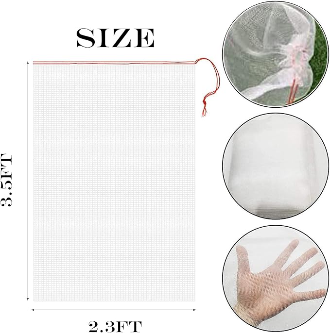 4 Pack Garden Neting Plant Insect Bird Barrier Mesh with Drawstring 3.5Ftx2.3Ft Mesh Plant Covers Freeze Protection Tomato Barrier Bag for Garden Flower Blueberry Vegetables Fruits Bird Eating