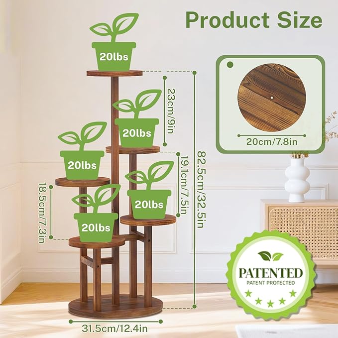 iDavosic.ly 5 Tier Plant Stand Indoor, Tiered Corner Wood Multiple Flower Holder Shelf, Tall Orchid Display Rack for Patio Porch Living Room Balcony Outdoor, Brown