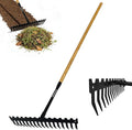 Garden Rake,60" Wooden Handle with 17-Tine Metal Bow Rake,Rock Rake Heavy Duty for Loosening Soil,Leveling Gravel,Clearing Fallen Leaves,Removing Sod and Landscaping