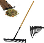 Garden Rake,60" Wooden Handle with 17-Tine Metal Bow Rake,Rock Rake Heavy Duty for Loosening Soil,Leveling Gravel,Clearing Fallen Leaves,Removing Sod and Landscaping