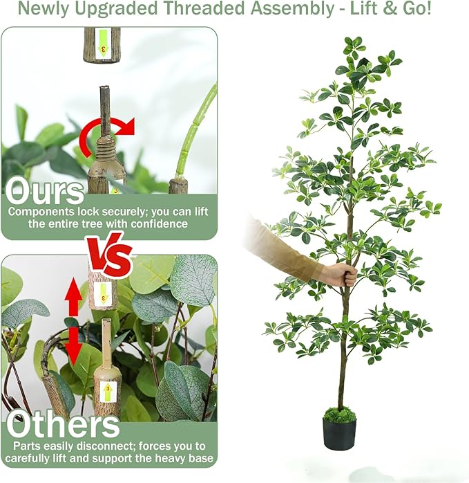 Artificial Black Olive Tree 6FT, Fake Potted Tree for Indoor Outdoor, Lifelike Faux Floor Plants with Moss Topper and Cotton Basket, Home Office Living Room Bedroom Doorway Hallway Decor