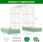 SUNYRISY Galvanized Raised Garden Bed with 87" H Arch Trellis for Climbing Plants Outdoor, Large Metal Planter Box with Netting for Gardening Flowers Vegetables Fruit, Green