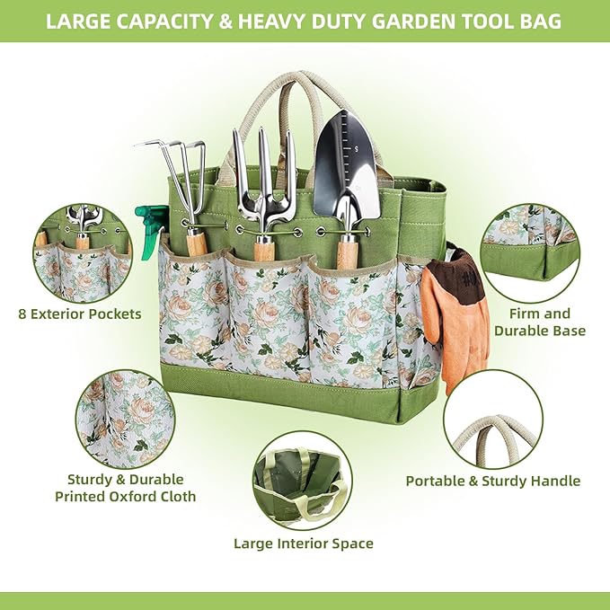 Gardening Tools 12-Piece, Durable Heavy Duty Garden Tool Set Stainless Steel, Garden Hand Tools with Tote Bag, Non Slip Handles, Gardening Ideal Gifts for Women and Men