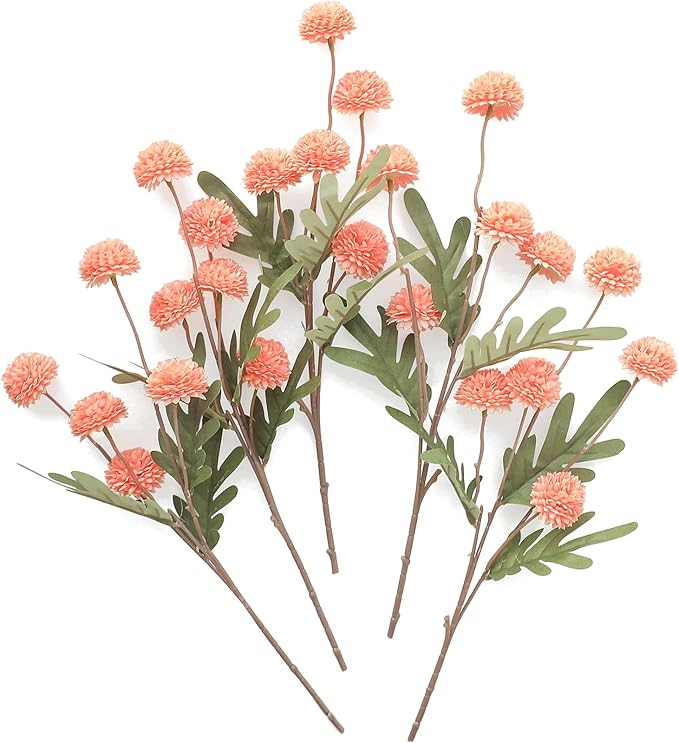 Floroom 5pcs Coral Pink Faux Silk Mums Artificial Flowers, Bulk Fake Small Mini Chrysanthemums with Stems for DIY Wedding Centerpieces Floral Arrangements Vase Fillers Home Decorations