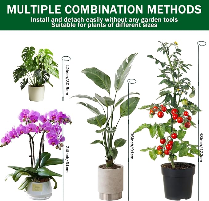 8 Sets Metal Plant Sticks Support Tall 48 Inch Adjustable Plant Support Stakes Amaryllis Holder Stakes Support Indoor Outdoor with 30 Clips 16.5' Ties for Orchid Tomato Lily Flower