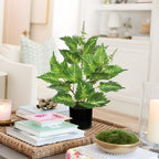Artificial Plants Indoor with Pot 16.9" Faux Potted Perilla Plants Indoor Decorative Silk Greenery in Black Pot for Farmhouse Home Bathroom Living Room Office Table Shelf Decor