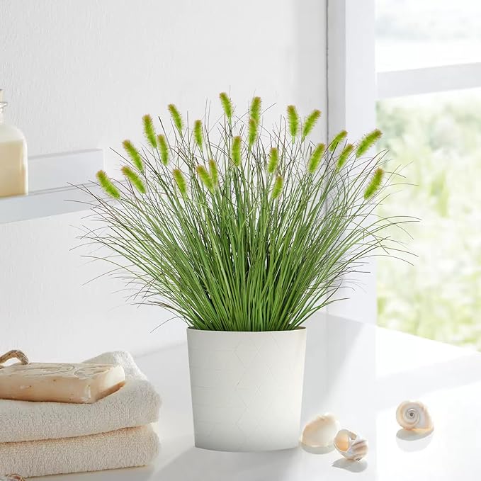 14PCS Artificial Dog Tail Grass Plant UV Resistant Outdoors Faux Plants Ornamental Wheat Grass Cattails Artificial Flowers Home Decor for Outdoor Garden (14, Dark Green with Dog Tail)