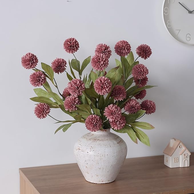 VIERENA 12 Pcs Faux Silk Pompon Mum Artificial Flowers for Vase -27", Bulk Fake Chrysanth Branches with Stems for DIY Bouquet Centerpieces Wedding Fillers Arrangements Shower Decorations (Warm Pink)