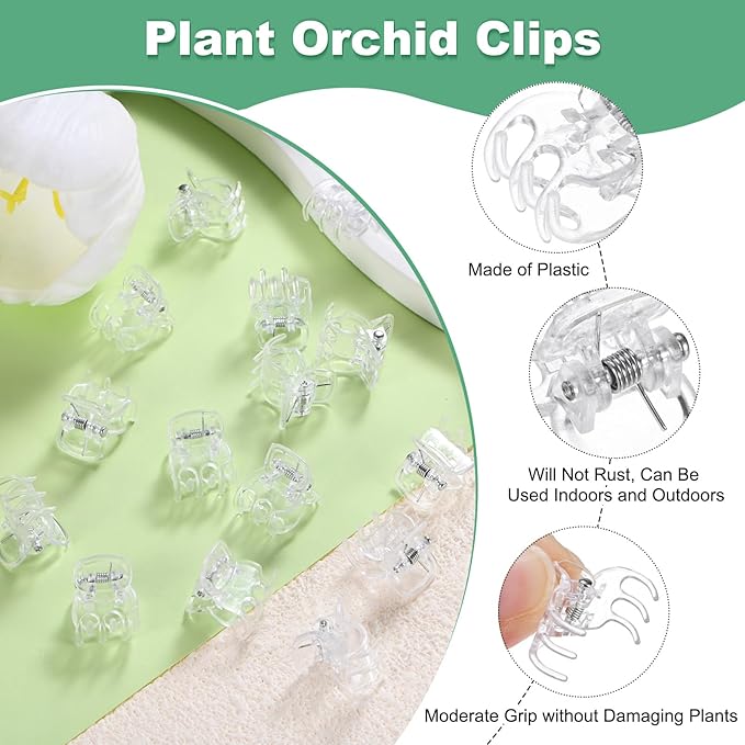 M METERXITY 100-Pack Orchid Clips, Plastic Garden Plant Clips, 6 Claws Orchid Clips, Garden Plant Support Clip for Supporting Stems/Vines/Stalk Grow Upright [Transparent]