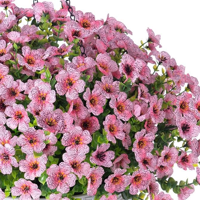 HyeFlora Artificial Fake Hanging Plants Flowers Basket for Outdoor Outside Summer Decor, Faux Silk Pink Daisy Realistic UV Resistant for Porch Patio Balcony Home Yard