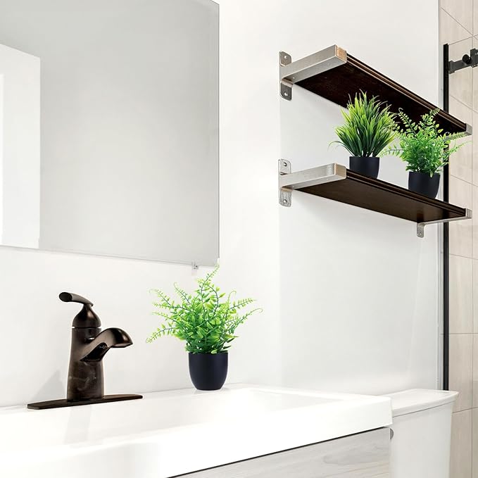 GREENTIME 2 Pack Fake Plants in Black Pot Small Artificial Plant Wheat Grass for Home Decor Faux Fern Greenery Indoor Bathroom Shelf Home Office Desk Bedroom Cabinet Kitchen Table Decorations