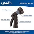 Orbit 26382 Coil Garden Hose, 25 Feet, with 8-Pattern Hose Nozzle (Gray)