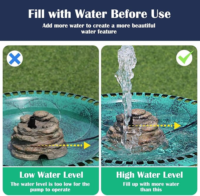 Bird Bath Water Fountain Resin Rock Fountain with 9.8ft Cord Length Water Pump Rock Waterfall for Hummingbird Birdbath Outdoor Decor for Garden Lawn Fish Tank and Aquariums (Brown)
