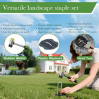 6 Inch Landscape Staples Set, 11 Gauge Galvanized U-Shaped Garden Stakes (200 Pack) with Gaskets, Hook Tool & Rubber Mallet for Weed Fabric & Landscaping