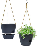 SwinDuck 8 inch Hanging Planters, 2 Pack Self Watering Hanging Pots with 20oZ Deep Reservoir for Indoor Outdoor Plants Flowers, Black