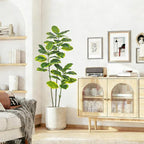 Ficus Tree Artificial Plants Indoor, 5FT Tall Fake Trees in White Pot, Large Potted Silk Floor Plant Artificial Trees, Green Lifelike Faux Ficus Tree for Home Room Office Porch Decor-Yellow