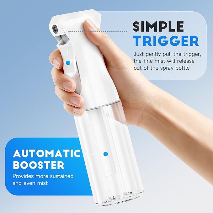 3 Pack Continuous Spray Bottles - Ultra Fine Mist Sprayer, Refillable Water Sprayer for Hairstyling, Plants, Pets, Cleaning, Skincare (6.8 OZ/200ML,White)