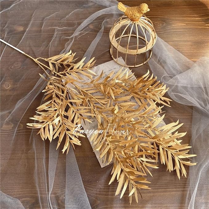 PASYOU Artificial Plants for Christmas Decor, Gold Fake Bamboo Plastic Grass Shrubs Leaves Indoor Outdoor Home Garden Party Hotel Verandah Wedding Event Faux DIY Decoration - 30 Inch Golden 2 Bunches