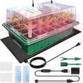 Seed Starter Tray with Grow Light and Heat Mat, Seed Starter Kit with Humidity Dome and Timing Controller, Adjustable Vent and Brightness, Ideal Germination Tray for Seed Starting and Seedling Growing