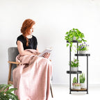 4 Tier Plant Stand Indoor Outdoor, Metal Flower Pot Shelf Holder Clearance, Tall Corner Rack for Multiple Plants, Modern Organizer Display for Patio Orchid Office Porch Living Room Garden, Black