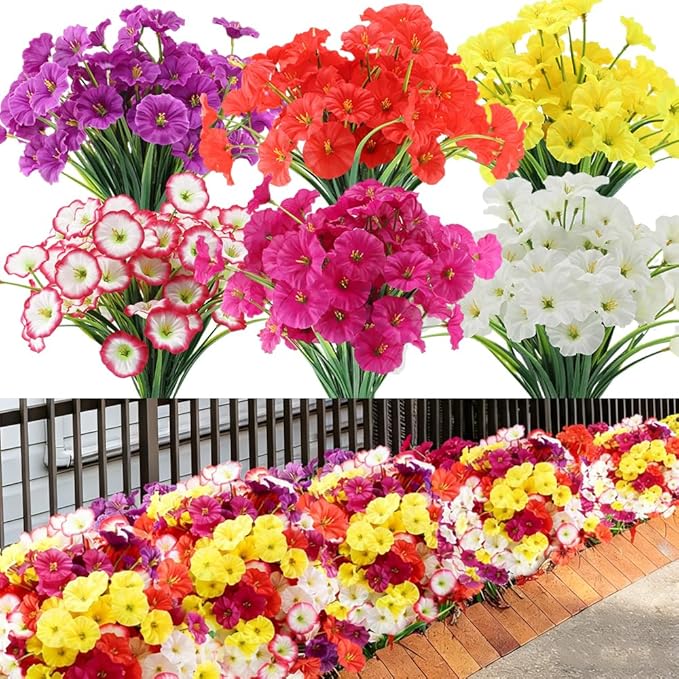 Artificial Flowers 30 Bundles Outdoor UV Resistant Fake Daisy Flowers Faux Plastic Plants Garden Porch Window Box Porch Farmhouse Hanging Decor(Mix Six Colors)