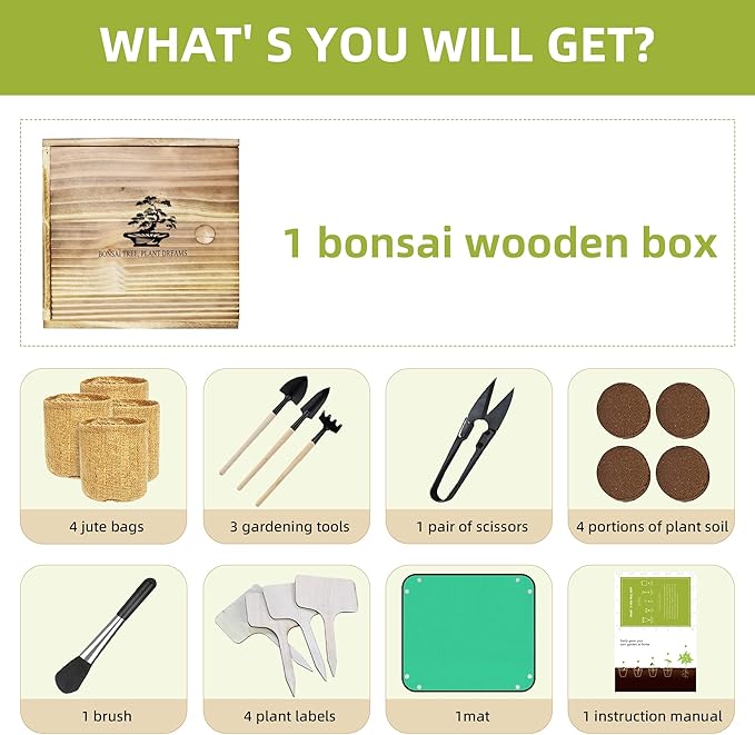 Bonsai Tree Growing Kit - All-in-One plant repotting mat Gardening Tools & User Manual, Unique Gift for Plant Lovers (Seeds Not Included)Gardening Gifts for Women Men Mom Father Birthday Thanksgiving