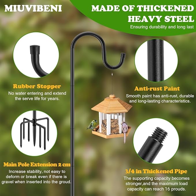 84" Shepherds Hooks for Outdoor with 7 Prongs Base, Heavy Duty Bird Feeder Pole for Hanging Lantern, Hummingbird Feeder, Shepherds Hook for Bird Feeders for Outside,1 Pack, Black
