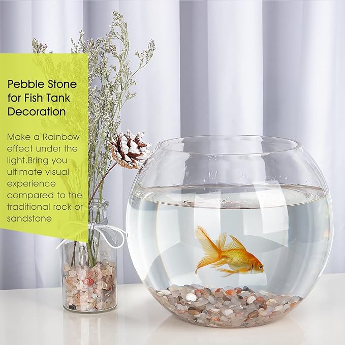 Decorative Polished Rocks, RIFNY 0.3" Gravel Rocks Crushed Crystal for Plant Flower Pots Succulents Cactus Bamboo Plant Vase Filler Aquarium Fish Tank Decorations and DIY Craft (1.5 LB, White)