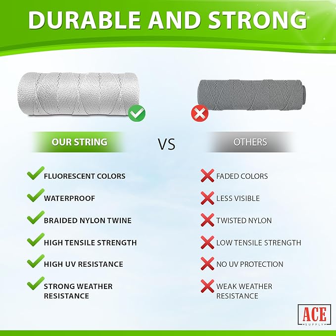 White Mason Line String Line - 84 Roll Pack - #18 Braided Nylon String - 500 Ft Length Per Roll - Nylon Twine for Gardening Or Masonry Tools - Perfect Construction String for A String Level