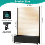 Metal Planter Box with Trellis Privacy Screen, Raised Garden Bed with Trellis & Wheels, Privacy Planters for Patio, Planter Box with Drainage Holes for Climbing Plants, Flower, 73"x 47"x 16", Wood