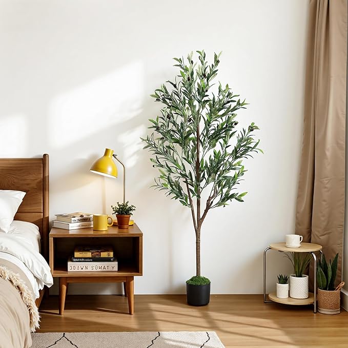 Alupssuc 5ft Olive Tree Artificial Indoor, Fake Tree Potted Faux Olive Trees with Lifelike Fruits and Realistic Leaves, Artificial Plants Indoor Fake Plants for Modern Home Office Living Room Decor