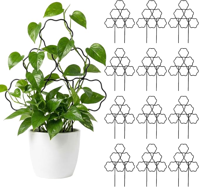 ZOUTOG 12 Pack Trellis for Climbing Plants Outdoor 15 Inch,Rustproof Metal Garden Trellis for Potted Plants,Sturdy Houseplant Support Indoor Outdoor for Ivy Pothos Monstera Hoya Flower Vine (Flower)