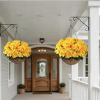 FOTEEWL 16 Bundles Artificial Hydrangea Flowers for Outdoor Decor, Realistic Faux Silk Bouquets Sun-Resistant Fake Plants for Front Door Balcony Farmhouse Garden Home Spring Summer Decor (Yellow)