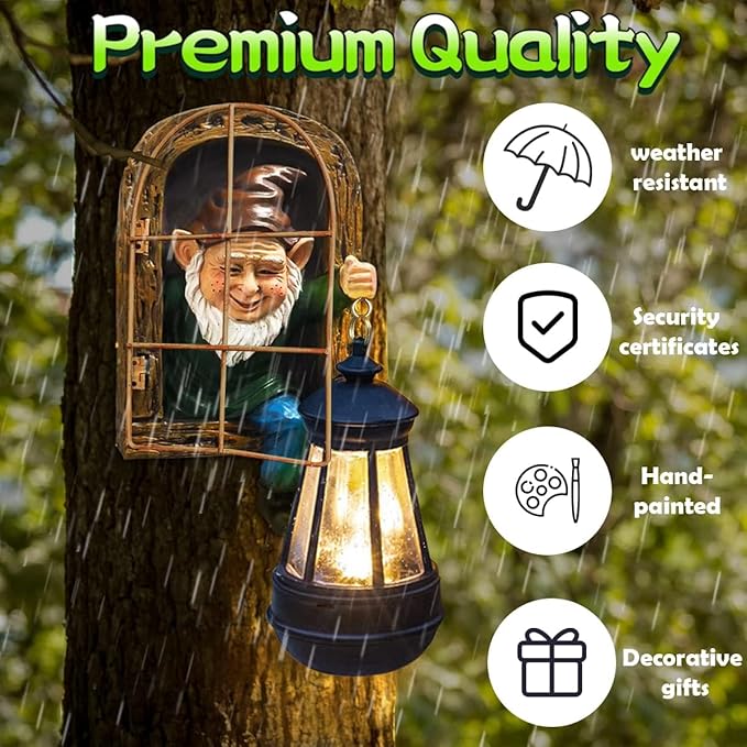 Gnomes Outdoor Garden Statues Gifts Mothers Day Summer Decor Whimsical Fairy Garden-10 Inch Elf Outdoor Tree Hugger Statues- Tree Face Sculpture, Yard Art Patio,Fence,Lawn,Wall Gnomes Ornament