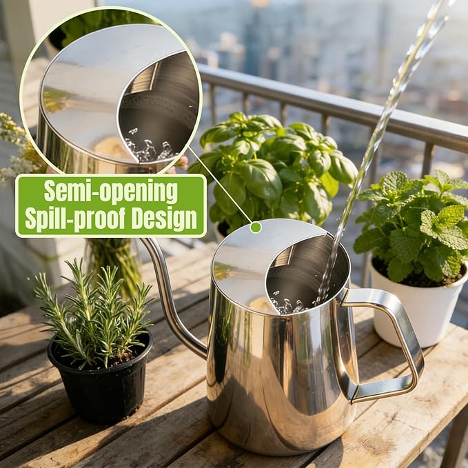 34oz/1000ml Watering Can Indoor Plants with Long Spout, Plant Watering Can for Ergonomic Handle, Rust-Resistant & Durable 304 Stainless Steel, Office & Home