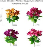 Spring Artificial Bougainvillea Flowers Fake Plants for Outdoors Porch Planters, UV Resistant Faux Realistic Silk Colorful Greenery for Summer Outside Patio Decoration, 8 Bundles