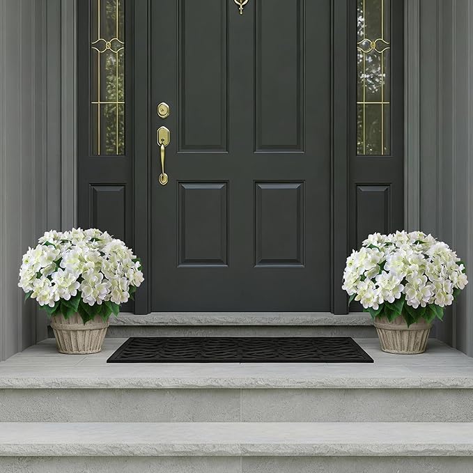 FOTEEWL 16 Bundles Artificial Hydrangea Flowers for Outdoor Decor, Realistic Faux Silk Bouquets Sun-Resistant Fake Plants for Front Door Balcony Farmhouse Garden Home Spring Summer Decor (White)
