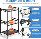 DAOUTIME Garden Organizer With Wheels, Yard Tower Rack for Garage Storage, Up to 35 Long-Handled Tools, Sturdy Metal Steel Holder With 3 Hooks, Outdoor, Black