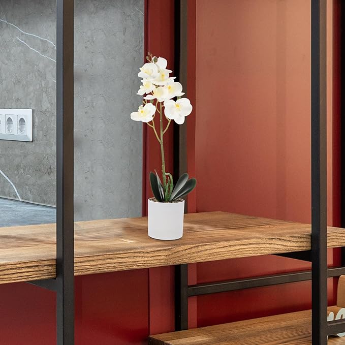 NUOBESTY Artificial Phalaenopsis Orchid Plant Fake Potted Flowers Home Decor White Small Indoor Faux Orchid Bonsai for Living Room Table Decoration