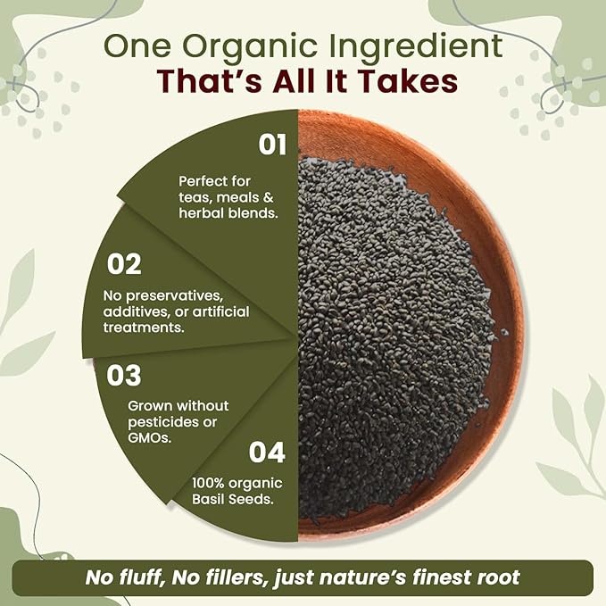 Organic Way Edible Basil Seeds | Organic & Kosher Certified | Sabja Seeds Rich in Fibers | Raw, Vegan, Non GMO & Gluten Free | USDA Certified | Origin - India (4 Ounce Pack)