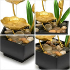 11‘’ H Gold Tabletop Water Fountain, Zen Desktop Waterfall, Indoor Lotus Desktop Decorative Fountain, Home Bathroom Bedroom Decor.