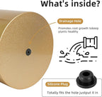 Metal Plant Pot with Drainage Hole,Mid Century Modern 7 inch Round Pot Indoor Outdoor Planters Gift for Decorative Pots of Tabletop Living Room Bedroom Gold