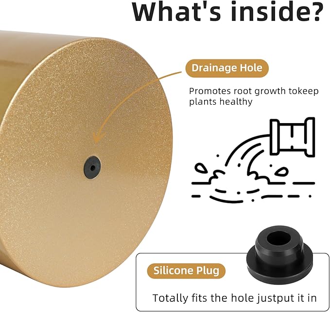 Metal Plant Pot with Drainage Hole,Mid Century Modern 7 inch Round Pot Indoor Outdoor Planters Gift for Decorative Pots of Tabletop Living Room Bedroom Gold
