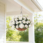 INSPRING Geraniums Artificial Flowers Hanging Basket for Outdoors Outside Spring Decoration, 8 Bundles Silk Flowers Fake Plants Look Real UV Resistant for Porch Home Patio Balcony Yard, White