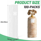 GREANER 4"x3"x20" Mushroom Grow Bags, 100 Packs 3 Mil Thick Durable Spawn Bag, 0.2 Micron Porosity Resistant High Pressure Mushroom Growing Supplies