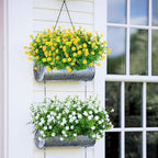 12 Bundles Outdoor Artificial Flowers UV Resistant Fake Boxwood Plants, Faux Greenery for Indoor Outside Hanging Plants Garden Porch Window Box Home Wedding Farmhouse Décor (Yellow)