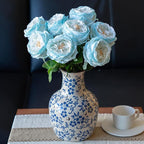 DUYONE Fake Flowers for Decoration Home Decor Artificial Flowers Austin Rose Peony Latex Fake Flower Living Room Decoration Vivid Pink Roses Peonies (Ice Blue 4pcs)