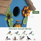 Bird Houses for Outside,Wooden Blue Birdhouse,Decorative Birdhouses for Outdoors,Hanging Bird Houses,Bird Box Nest,Humming Bird House for Outside,Bird Gifts for Bird Lovers